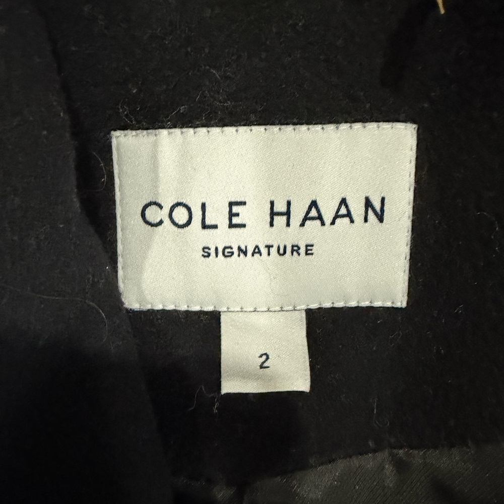 Cole Haan women's Wool Blend Belted Wrap Peacoat, Sz 2 Black - Picture 6 of 9